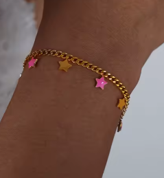 Set collier bracelet en acier inoxydable étoile & lune rose L'harmonie céleste douce - Bijou Mon Amour