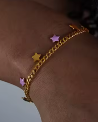 Set collier bracelet en acier inoxydable étoile et lune violet douceur L'harmonie celeste - Bijou Mon Amour