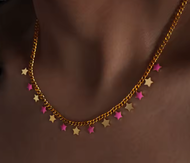 Set collier bracelet en acier inoxydable étoile & lune rose L'harmonie céleste douce - Bijou Mon Amour