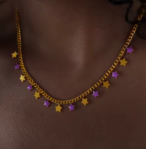 Set collier bracelet en acier inoxydable étoile et lune violet douceur L'harmonie celeste - Bijou Mon Amour