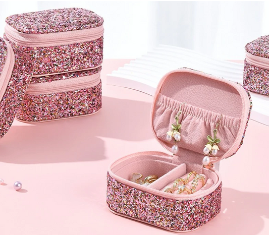 Organisateur de bijou transportable en similicuir à sequin multicolore - Bijou Mon Amour