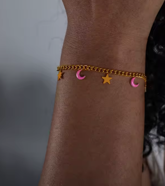 Set collier bracelet en acier inoxydable étoile & lune rose L'harmonie céleste douce - Bijou Mon Amour