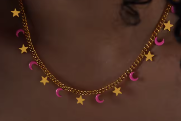 Set collier bracelet en acier inoxydable étoile & lune rose L'harmonie céleste douce - Bijou Mon Amour