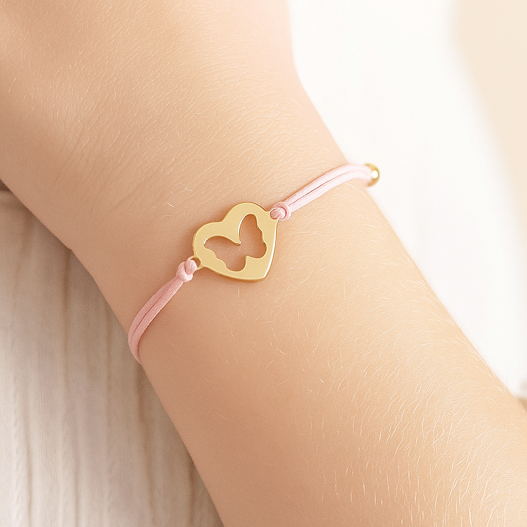 Bracelet papillon câlin en acier inoxydable et cordon ajustable en coton doux - Bijou Mon Amour