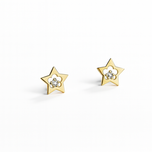 Boucles d’Oreilles en Or AU 375/1000 et zirconium Douceur et protection d'Étoiles fleuries - Bijou Mon Amour