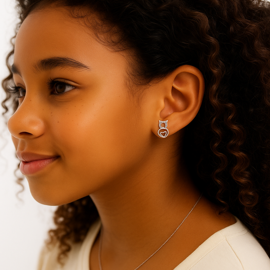 Boucles d’Oreilles Chat coeur en Argent 925 et zirconium - Bijou Mon Amour