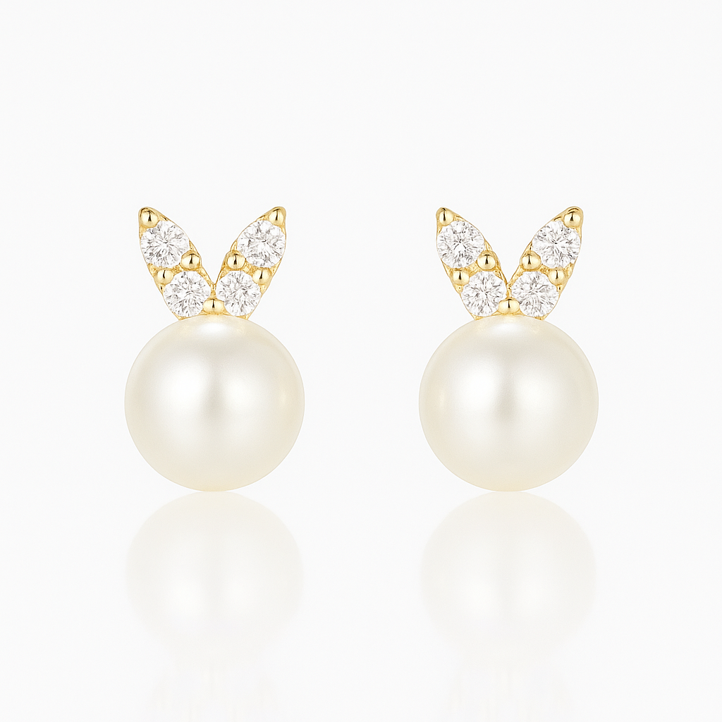 Boucles d’Oreilles Perle naturelle et Or Massif 375/1000 Petit Lapin - Bijou Mon Amour
