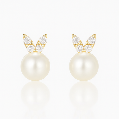 Boucles d’Oreilles Perle naturelle et Or Massif 375/1000 Petit Lapin - Bijou Mon Amour