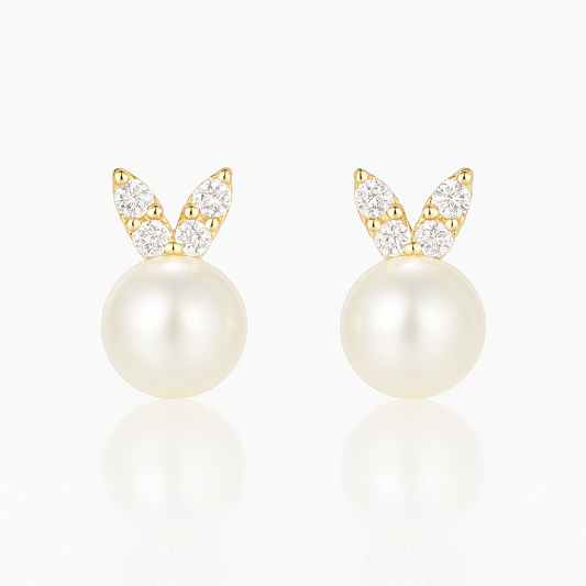 Boucles d’Oreilles Perle naturelle et Or Massif 375/1000 Petit Lapin - Bijou Mon Amour