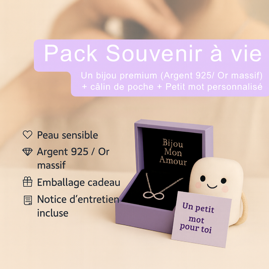 Pack rituel - Souvenir à vie : Immortaliser son enfance par un cadeau qui reste et se transmet ( Bijou + accessoire repère+ petit mot) - Bijou Mon Amour