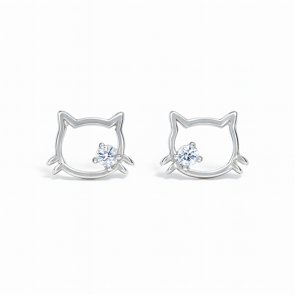 Boucles d’Oreilles en Argent Sterling 925 Mon Chaton brillant - Bijou Mon Amour