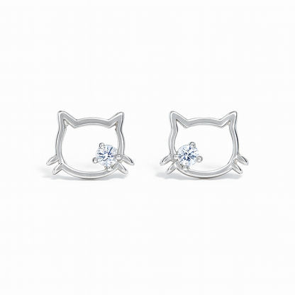 Boucles d’Oreilles en Argent Sterling 925 Mon Chaton brillant - Bijou Mon Amour