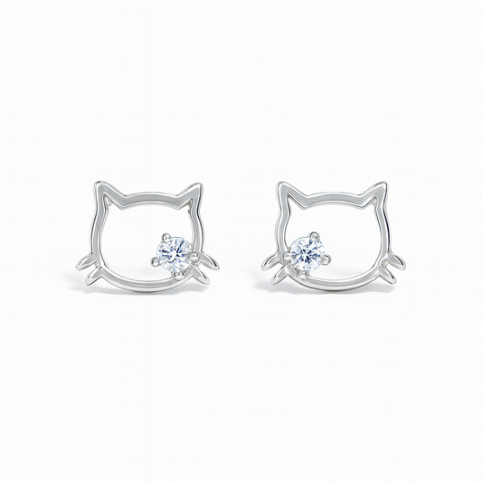 Boucles d’Oreilles en Argent Sterling 925 Mon Chaton brillant - Bijou Mon Amour