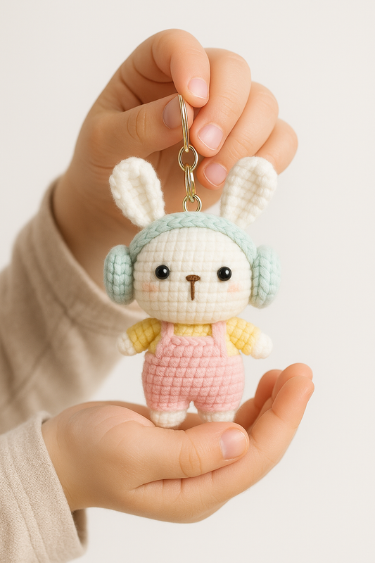 Porte-clés en Crochet Fait Main réassurance & repère- Famille lapin - Bijou Mon Amour