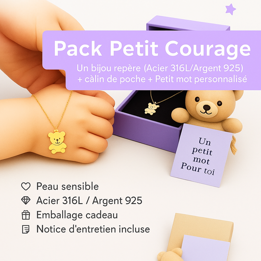 Pack Petit Courage Pack rituel - Petit Courage : Pour les petites inquiétudes du quotidien (Bijou + Repère + Carte - rituel à personnaliser) - Bijou Mon Amour