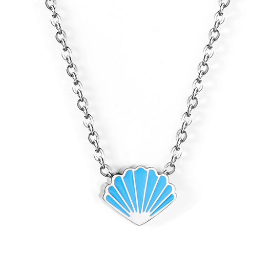 Collier coquillage bleu en Acier Inoxydable - Bijou Mon Amour