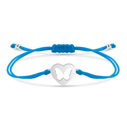 Bracelet papillon câlin en acier inoxydable et cordon ajustable en coton doux - Bijou Mon Amour