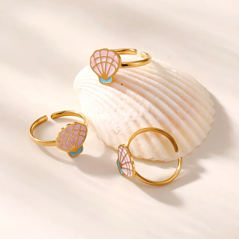 Parure de Bijoux Coquillage Rose & Acier Inoxydable plaqué or 18 carats - Bijou Mon Amour