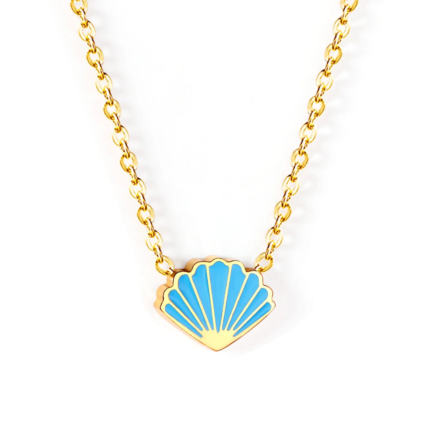 Collier coquillage bleu en Acier Inoxydable - Bijou Mon Amour