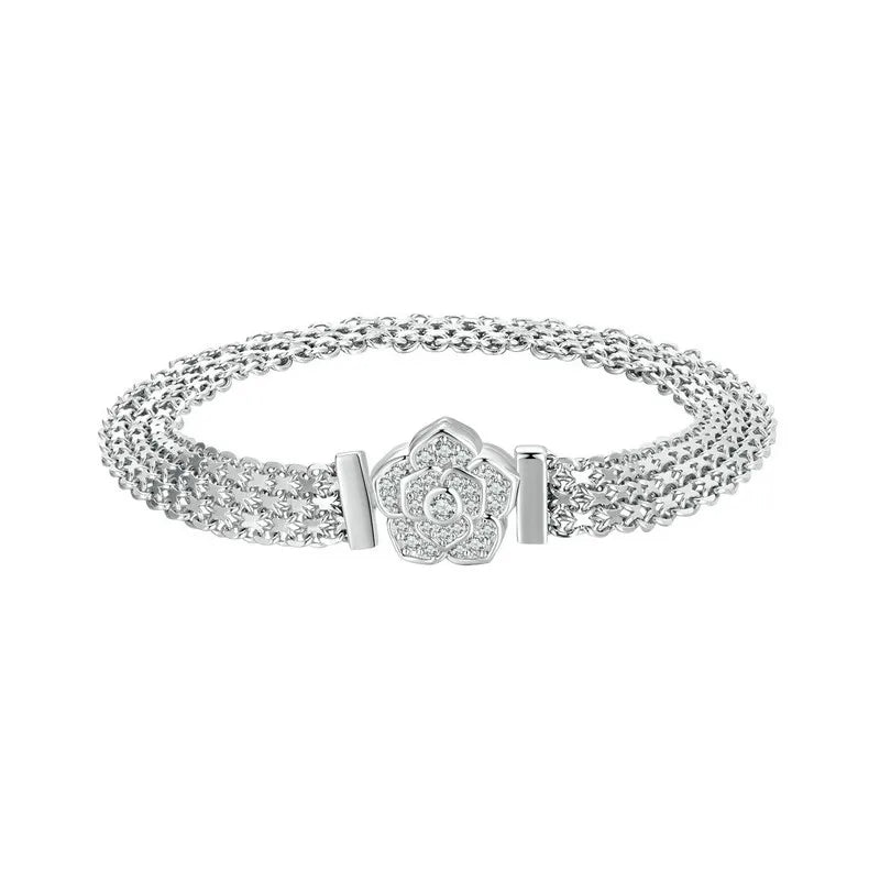 Bracelet en Argent Sterling 925 & Zirconium - Rose en fleur - Bijou Mon Amour