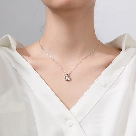 Collier Lune & Lapins rêveur en Argent Sterling 925  - Bijou Mon Amour
