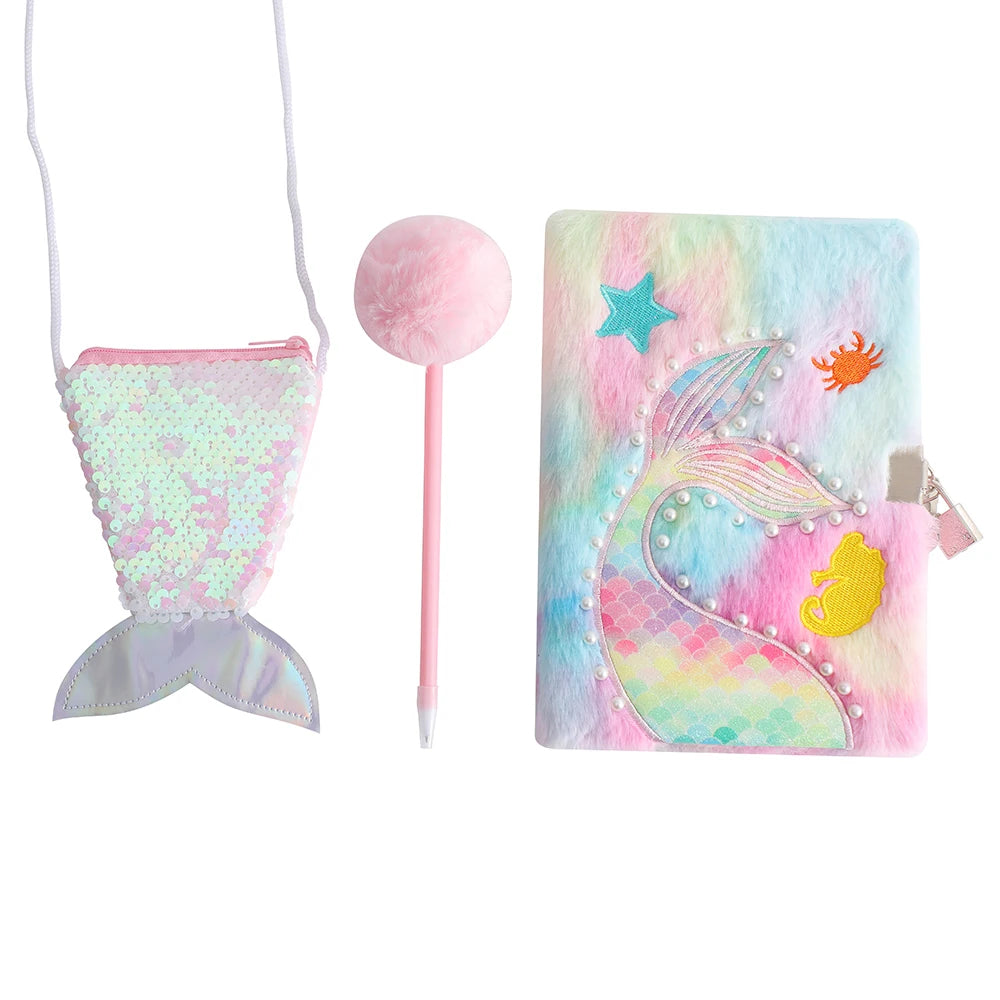 Set Kawaii Sirène – 3 pièces (carnet secret + stylo peluche +petit sac) - Bijou Mon Amour