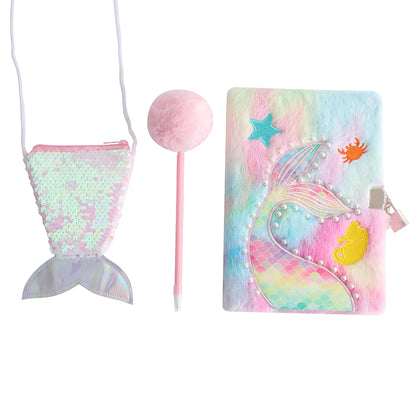Set Kawaii Sirène – 3 pièces (carnet secret + stylo peluche +petit sac) - Bijou Mon Amour