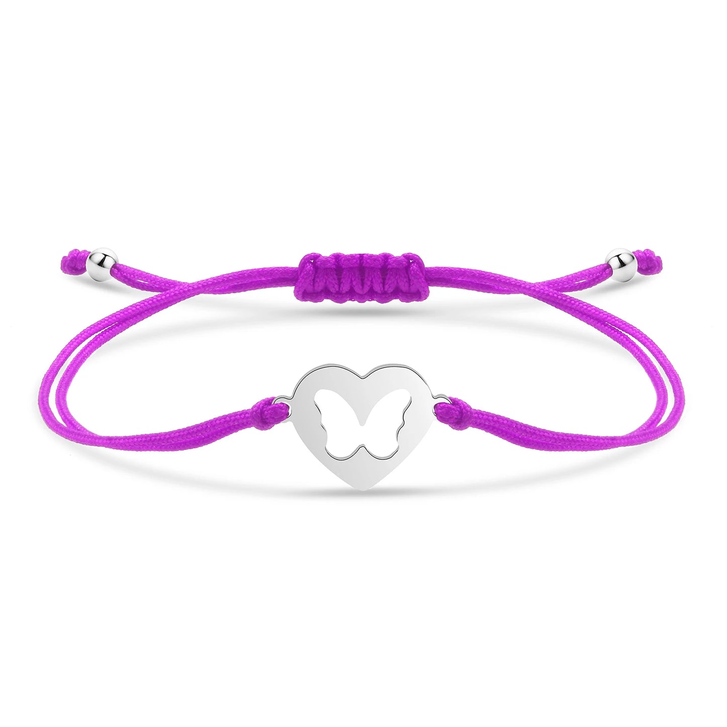 Bracelet papillon câlin en acier inoxydable et cordon ajustable en coton doux - Bijou Mon Amour