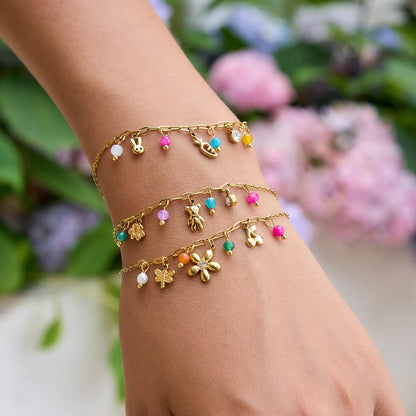 Multi-Pendentifs Fleur & Pierres – Acier Inoxydable Plaqué Or PVD 18 carats - Bijou Mon Amour