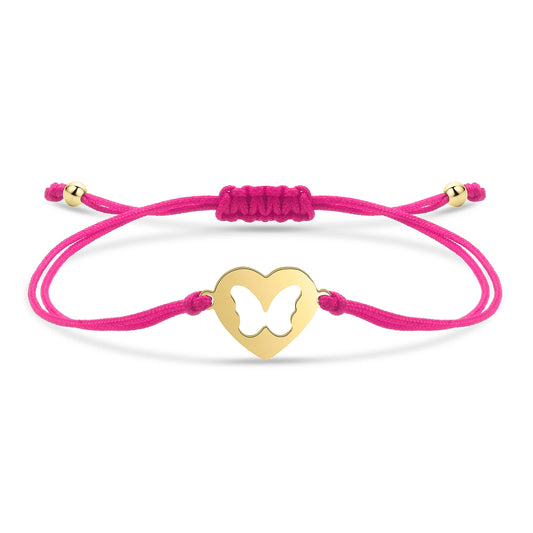 Bracelet papillon câlin en acier inoxydable et cordon ajustable en coton doux - Bijou Mon Amour