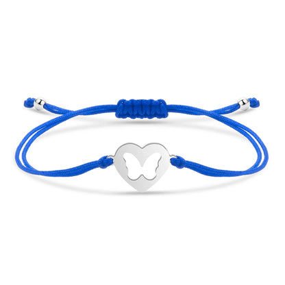 Bracelet papillon câlin en acier inoxydable et cordon ajustable en coton doux - Bijou Mon Amour