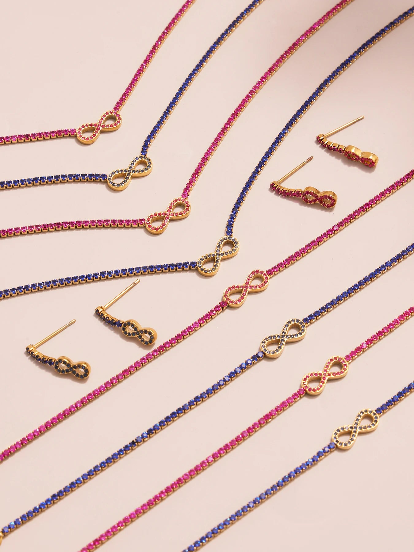 Set infini en acier inoxydable plaqué or PVD avec Zirconium Colorés – Collier, Bracelet & Boucles d’Oreilles - Bijou Mon Amour