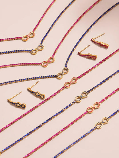 Set infini en acier inoxydable plaqué or PVD avec Zirconium Colorés – Collier, Bracelet & Boucles d’Oreilles - Bijou Mon Amour