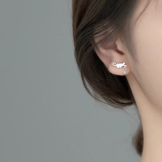 Boucles d’oreilles Chat en Argent Sterling 925 & Cristal - Bijou Mon Amour