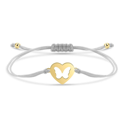 Bracelet papillon câlin en acier inoxydable et cordon ajustable en coton doux - Bijou Mon Amour
