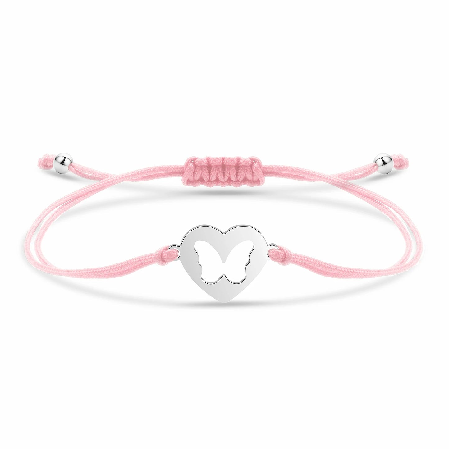 Bracelet papillon câlin en acier inoxydable et cordon ajustable en coton doux - Bijou Mon Amour