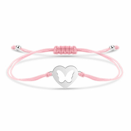 Bracelet papillon câlin en acier inoxydable et cordon ajustable en coton doux - Bijou Mon Amour