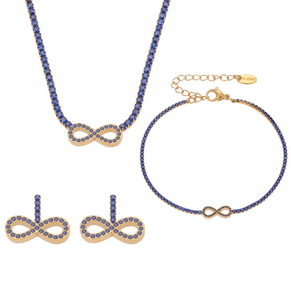 Set infini en acier inoxydable plaqué or PVD avec Zirconium Colorés – Collier, Bracelet & Boucles d’Oreilles - Bijou Mon Amour