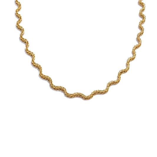 Collier Chaîne Ondulée acier inoxydable Plaqué Or PVD - Bijou Mon Amour