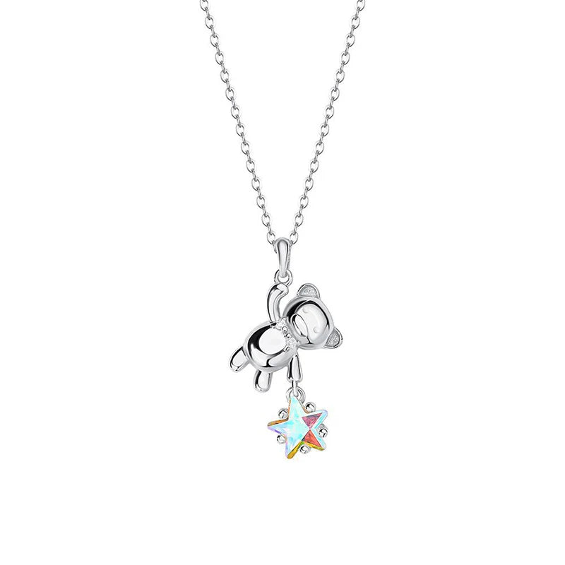 Collier en Argent Sterling 925 Petit Ourson et son Étoile - Bijou Mon Amour