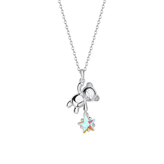 Collier en Argent Sterling 925 Petit Ourson et son Étoile - Bijou Mon Amour