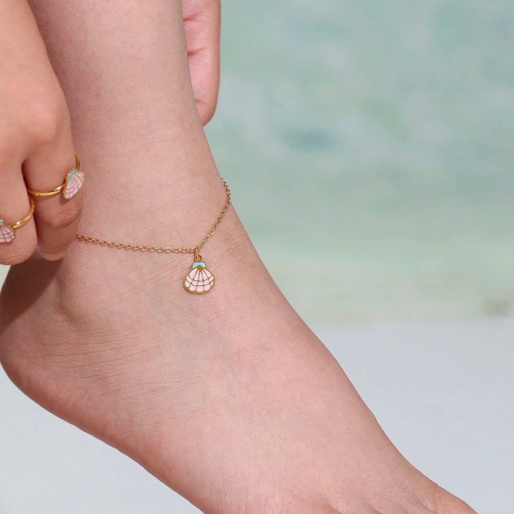 Parure de Bijoux Coquillage Rose & Acier Inoxydable plaqué or 18 carats - Bijou Mon Amour