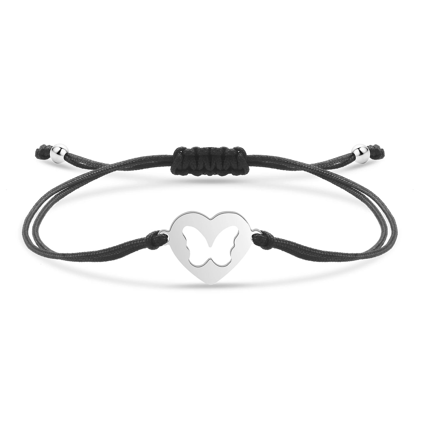 Bracelet papillon câlin en acier inoxydable et cordon ajustable en coton doux - Bijou Mon Amour