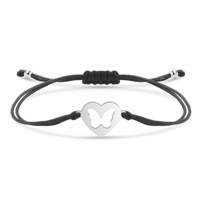 Bracelet papillon câlin en acier inoxydable et cordon ajustable en coton doux - Bijou Mon Amour