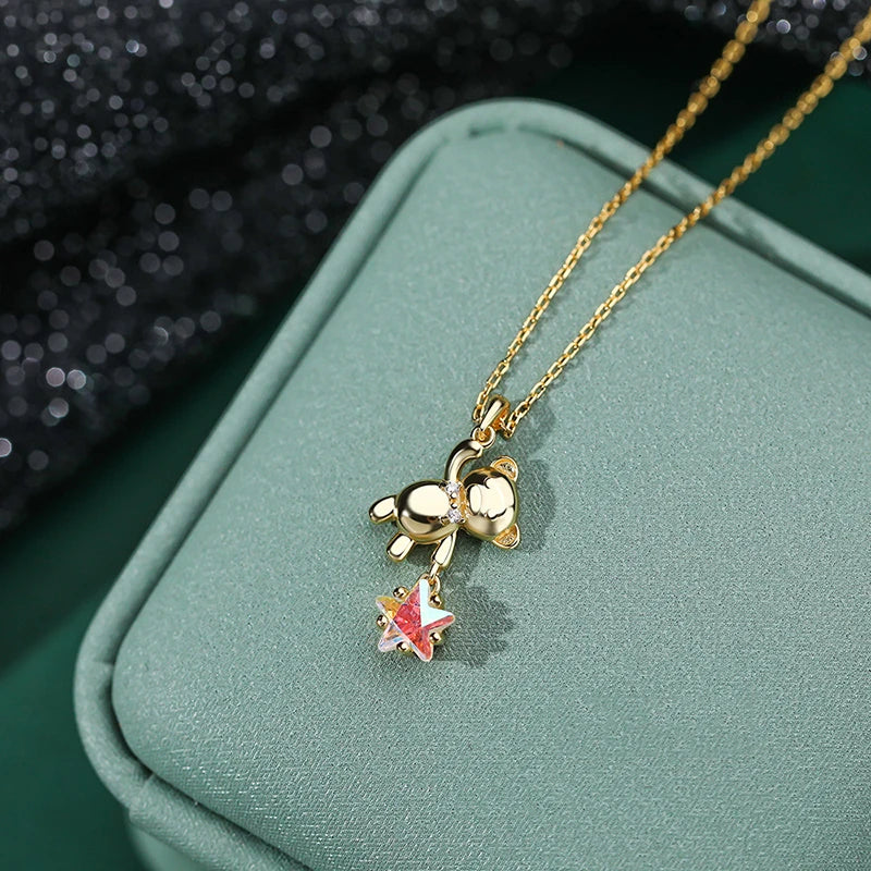 Collier en Argent Sterling 925 Petit Ourson et son Étoile - Bijou Mon Amour
