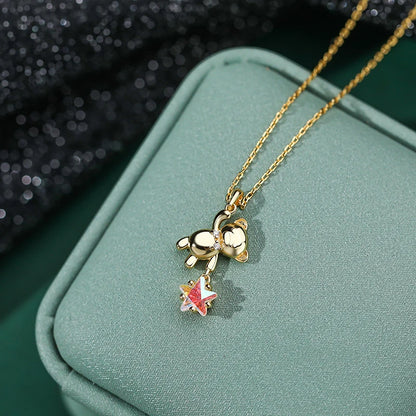 Collier en Argent Sterling 925 Petit Ourson et son Étoile - Bijou Mon Amour