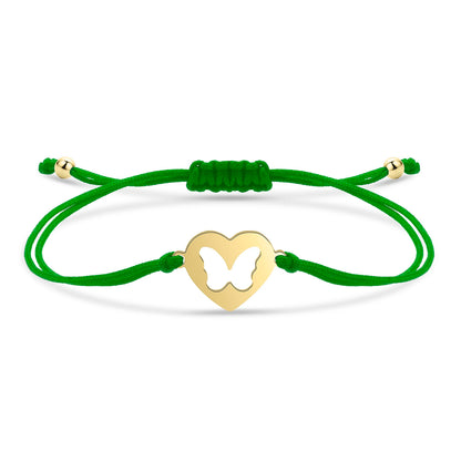 Bracelet papillon câlin en acier inoxydable et cordon ajustable en coton doux - Bijou Mon Amour