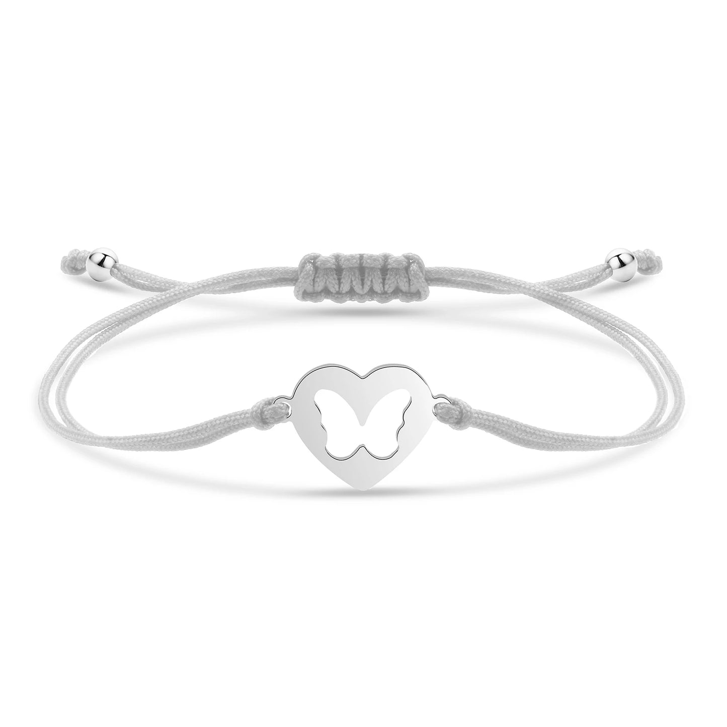 Bracelet papillon câlin en acier inoxydable et cordon ajustable en coton doux - Bijou Mon Amour