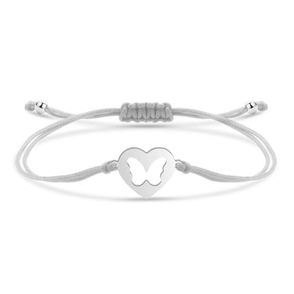Bracelet papillon câlin en acier inoxydable et cordon ajustable en coton doux - Bijou Mon Amour