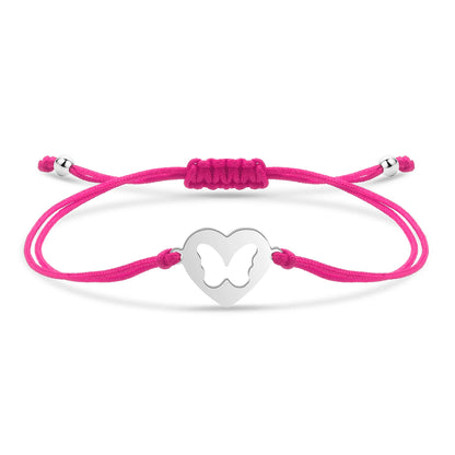 Bracelet papillon câlin en acier inoxydable et cordon ajustable en coton doux - Bijou Mon Amour